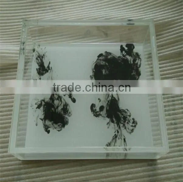 Clear UV printed cast storage acrylic tray with lid
