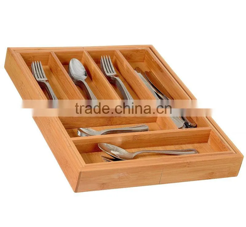 Home-it Expandable Bamboo Cutlery drawer organizer, Flatware drawer dividers