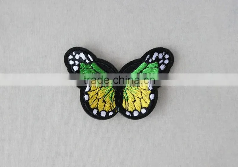 nice design green butterfly embroidery self adhesive leather patches for clothing