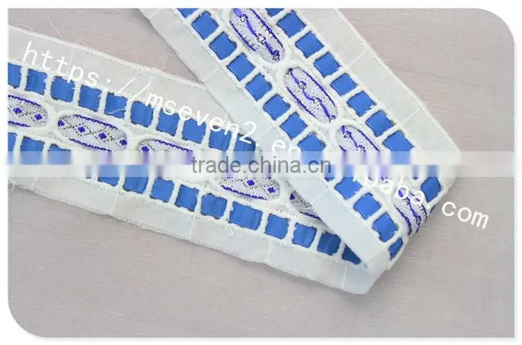 Fashion Design 5cm width embroidery satin ribbon with cotton triming