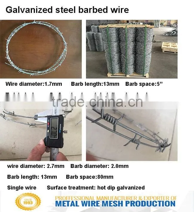 Beautiful surface treatment 1.57mm hi-tensile barbed wire price