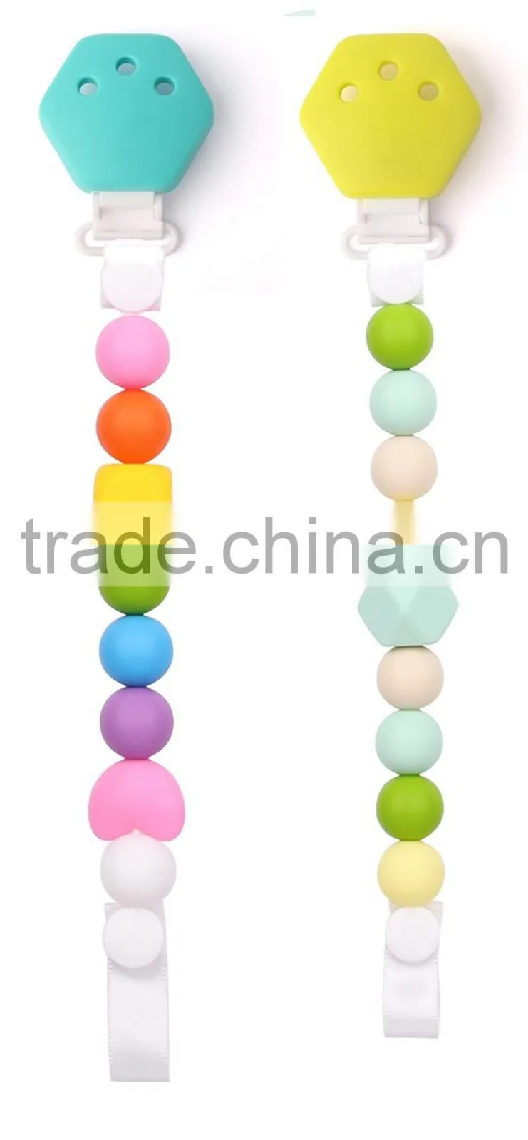 Promotion gift hexagon baby pacifier chain clamp silicone gel