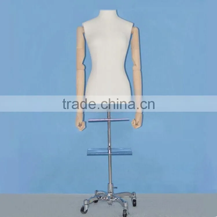 2016 hot sale torso dress form female mannequin with wood hand for display