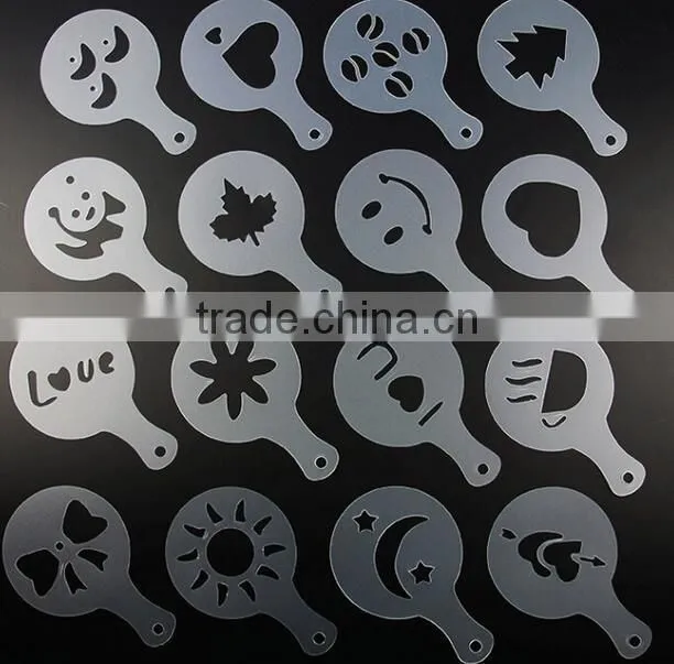 CY183 16Pcs/set Mold Coffee Milk Cake Cupcake Stencil Template Coffee Barista Cappuccino Template Strew Pad Duster Spray Tools