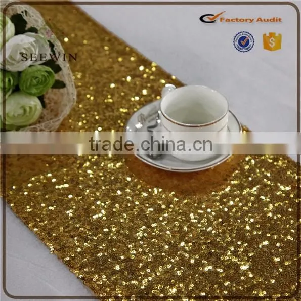fashionable wedding golden sequin yellow table runner