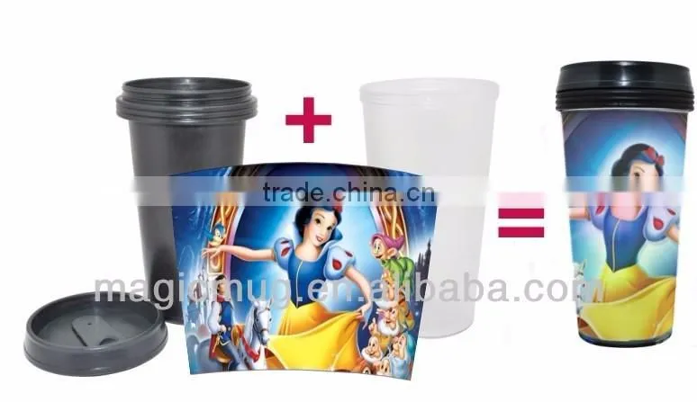 16 oz double wall plastic travel mug with cover paper