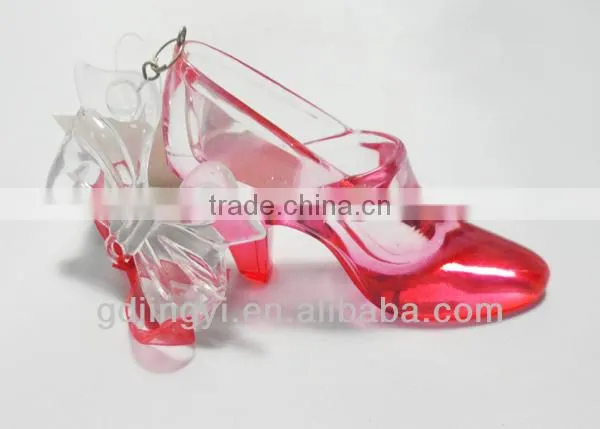 Acrylic transparency and red crystal shoe deoration for Valentine's Day