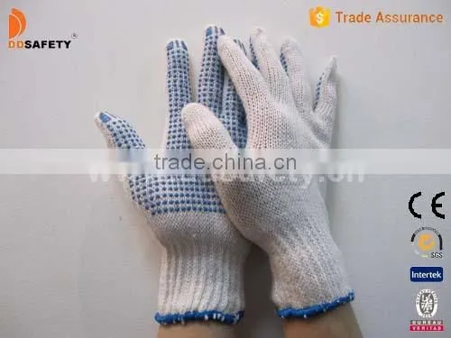 DDSAFETY 2017 Hot Selling Safety Gloves Garden Gloves Knitted Gloves With Blue PVC Dots