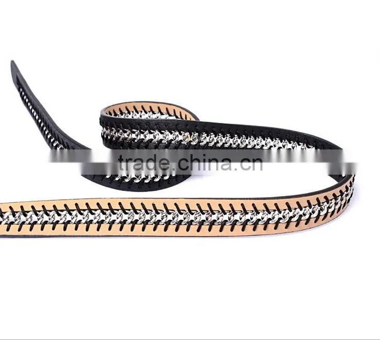 Wholesale fashion chain decorated sex women lady thin PU waist belt