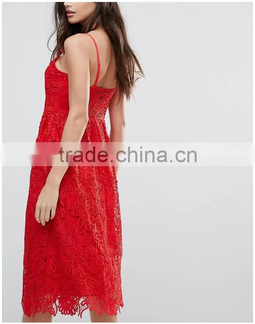 Alibaba Clothing OEM Shiny Red lady Women Midi dresses Prom Lace Dresses