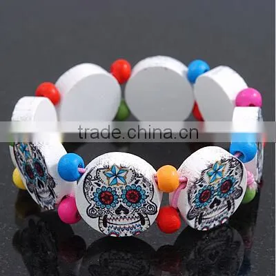 country flag stretchable wooden bracelet custom wooden bracelet