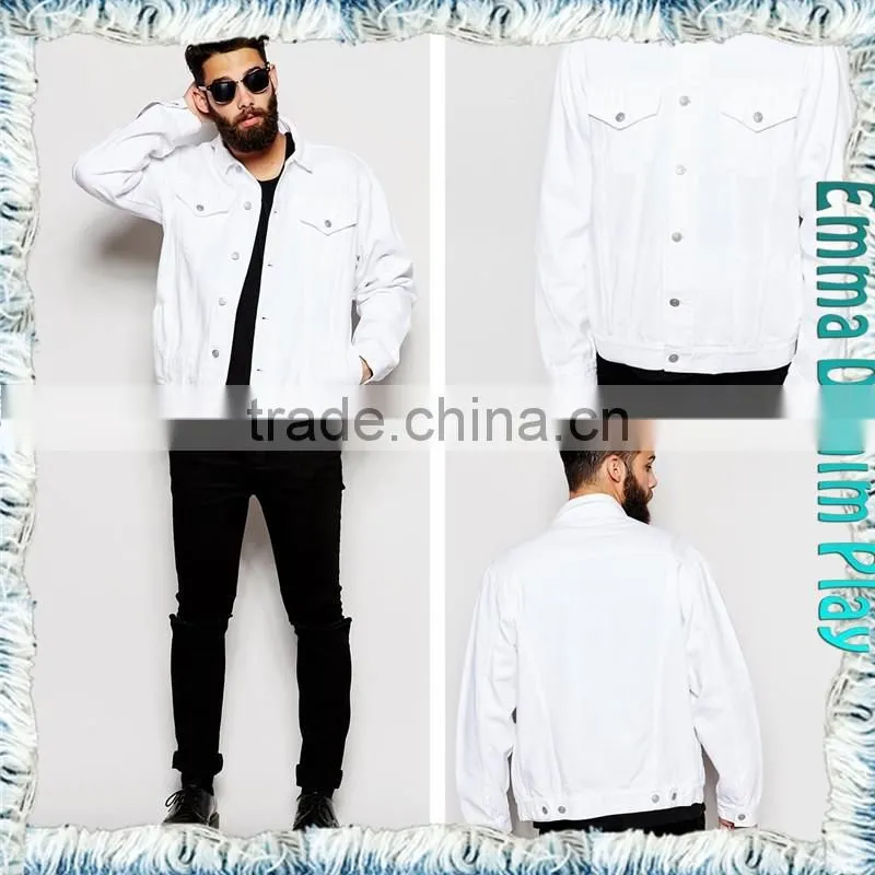 New Korea Mens Soild White Denim Long Sleeves Jackets with Silver Button