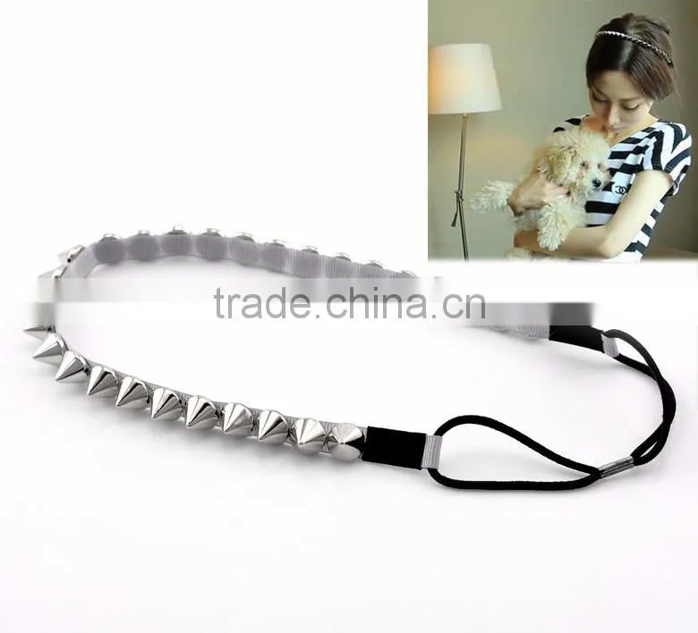 Jewelry Accessories 1 Cool Punk Silver Tone Spike Rivets Elastic Headband Hair Band