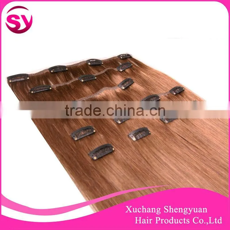 Top quality brazilian human clip in hair extensions, cheap 100% clip on human hair extensions