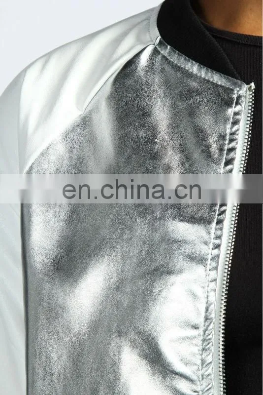 silvery casual jacket/womens new jacket/clothing supplier china/wholesale lastest apparel model-cp348