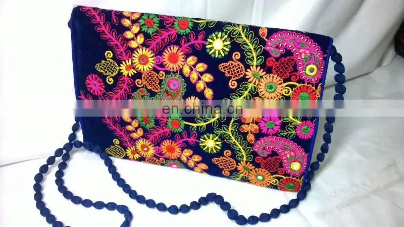 Hot Fancy Floral Embroidered Color Full Traditional Indian Velvet Party Clutch Tribal Ethnic Gypsy Clutch Evening Handbag Pouch