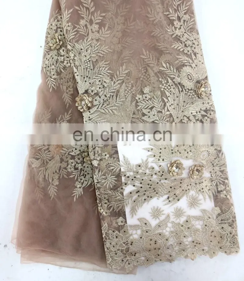 2016 wholesale french tulle lace EMBROIDERY LACE FABRIC beaded lace fabric for aso-ebi wedding party