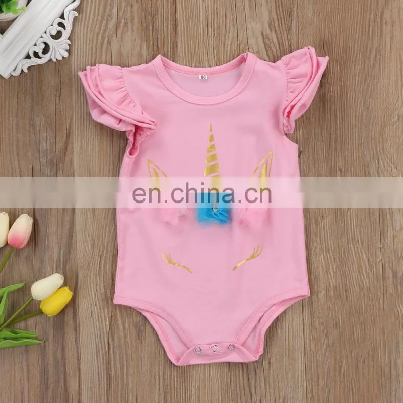 Boutique Soft Newborn Cotton Romper Unicorn Printed White Baby Romper