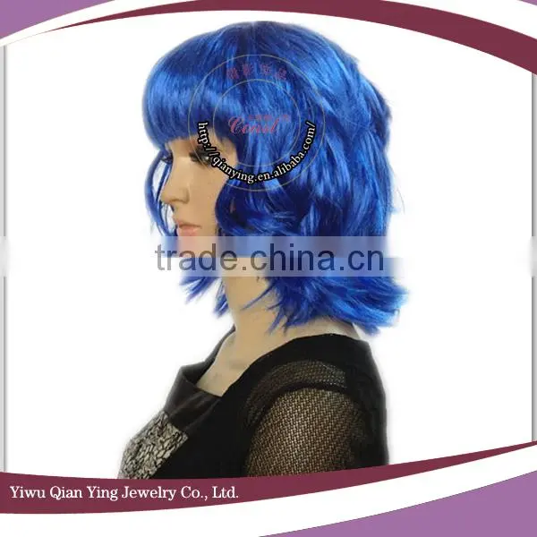 short curly synthetic dark blue cosplay wig