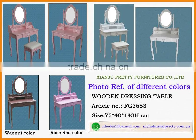 pretty pink color dressing table with stool / beautiful wooden small furniture