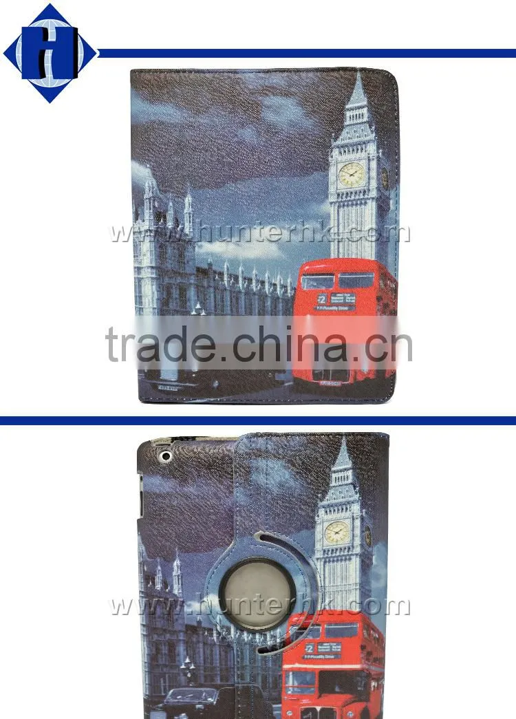 Printed Clock Tower Rotating Tablet Case For iPad 4