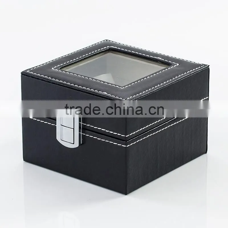 W806-2 2 Slot Double Grid Wholesale PU Leather Watch Packaging Display Box