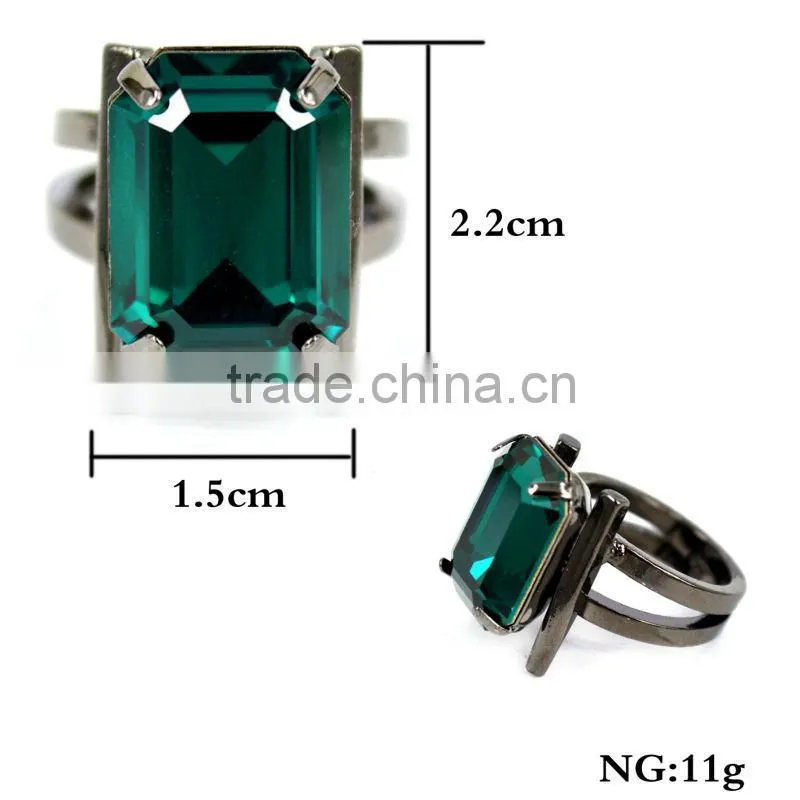 Gun Black Plated Fashion Alloy Ring With A Green Stone