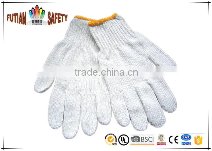 FTSAFETY 7 Gauges nature white Poly-Cotton Knitted safety working HALF FINGER Gloves for Hand Protection