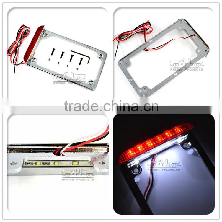 BJ-LPL294-002 Highly Recommended Chrome Motorcycle 4'' X 7'' Tail Light LED License Plate Frame For Harley