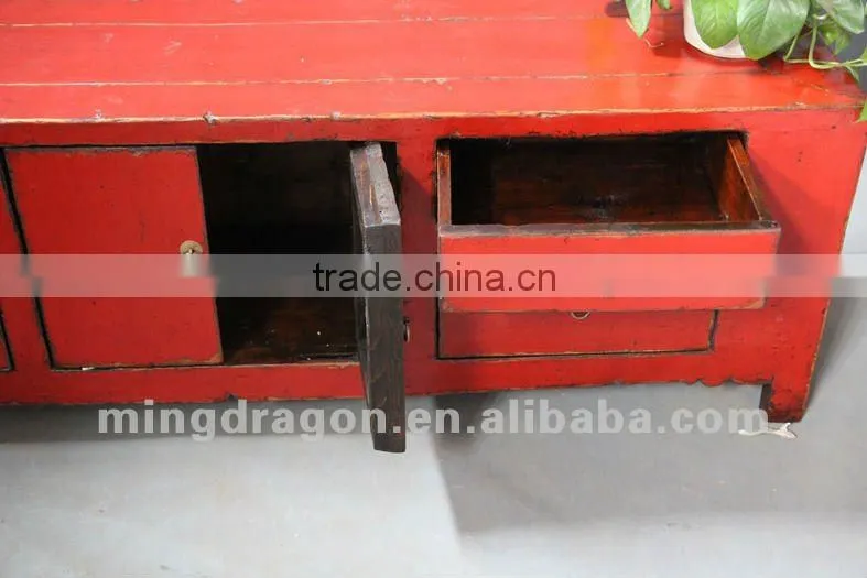 Chinese antique furniture pine wood Shanxi reproduction recycle wood red Two door four drawer TV cabinet