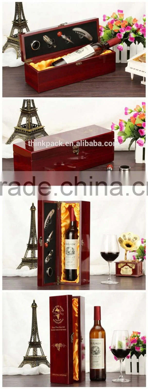 Custom Single Bottle Wooden Wine Gift Box With Accessories
