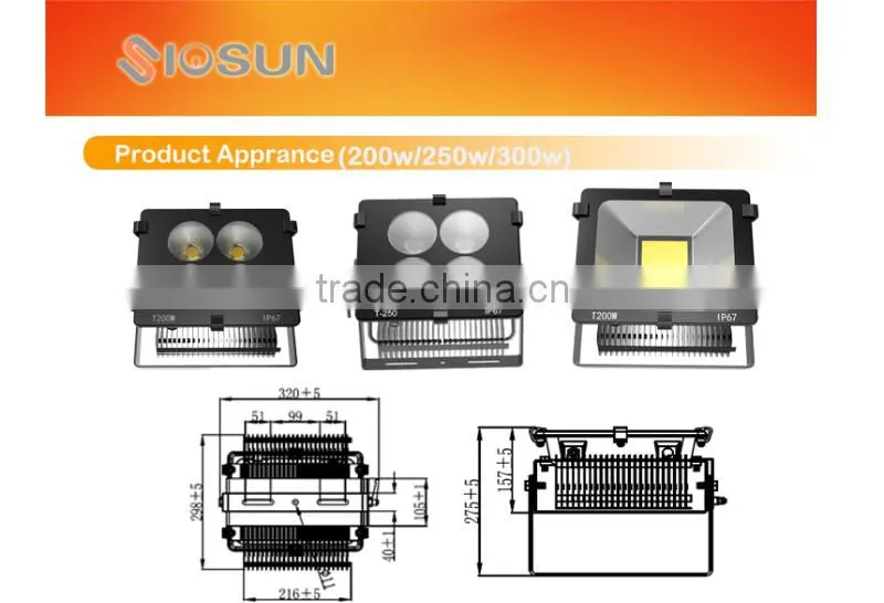 300 w COB optional beam degree waterproof led flood light with 5 years warranty