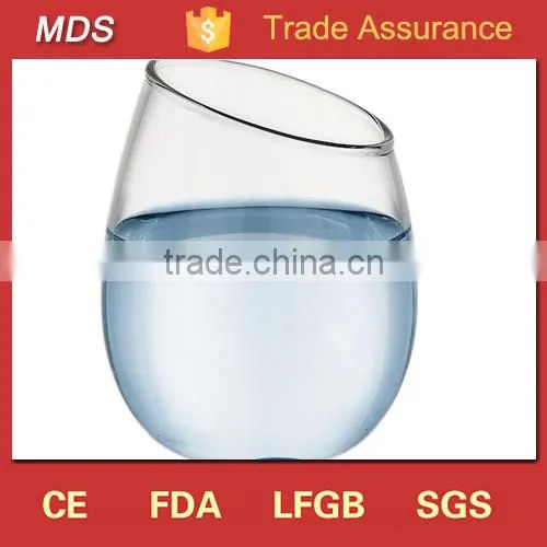 Factory price high borosilicate slanted stemless wine glass