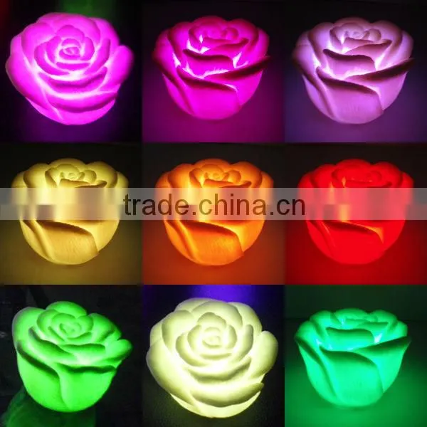 7 color changing single LED flashing plastic rose flower