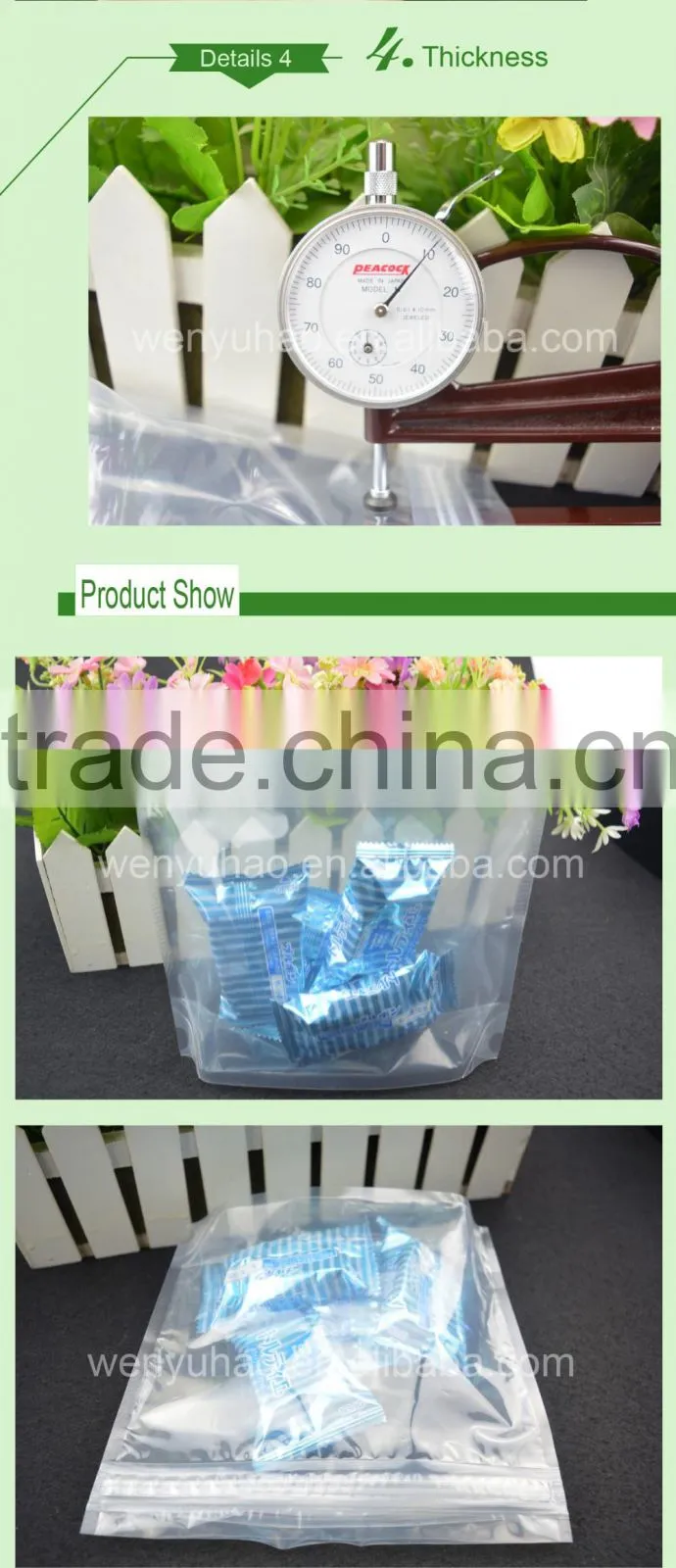 food grade transparent packing bag for food / double zipper food grade transparent packing bag for food