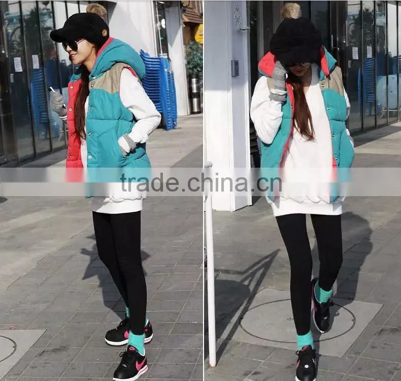 Vest female models fall and winter clothes thick cotton vest waistcoat jacket stitching quilted vest vest Hoodie