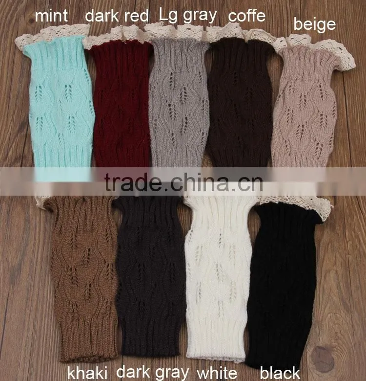 Lovely Leaves Mint Color Boot Socks Hollow Diamond Acrylic Knit Lace Boots Socks