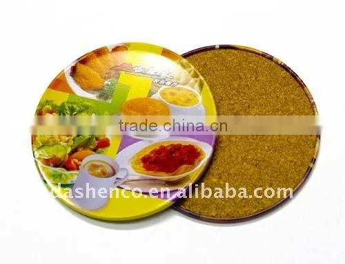 round tin coaster set with cork back