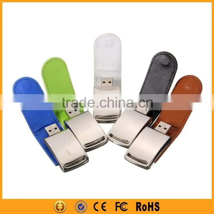 Logo Embossed Hot USB 3.0 Black Leather USB Flash Drive