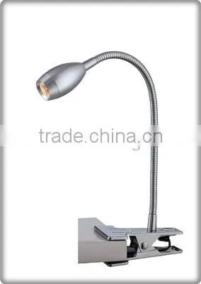 FCC Listed Brushed Nickel Iron LED Clam Reading Lamp With Adjustable Flexible Arm T80219
