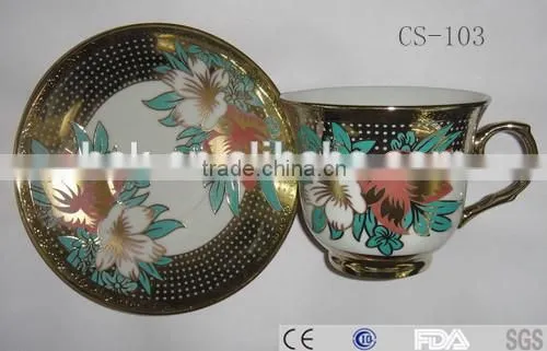 Flower decorate custom printed ceramic tea cup and saucer