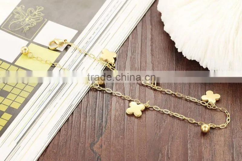 Lucky 18K Gold Plated Stainless Steel Four Leaf Charm Anklet Ankle Bracelet