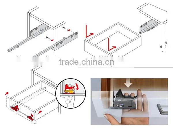 removable soft close telescopic drawer channel