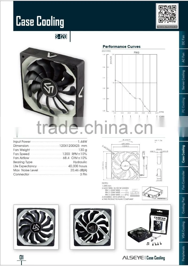 Alseye CA0105 manufacturer silicon skin frame 12v 12cm gaming pc case fan