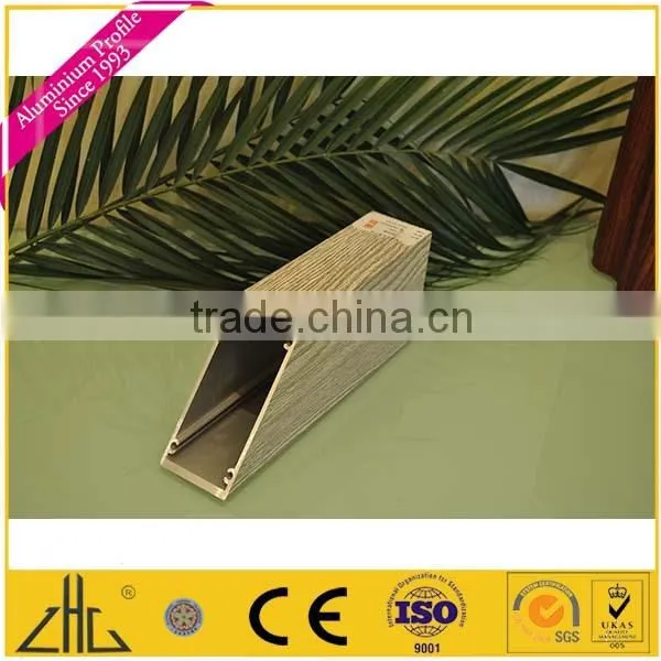 Wow!!6063T5 wood color aluminium extrusion u profile for glass railing price manufacturer/ wood finish aluminium profile factory