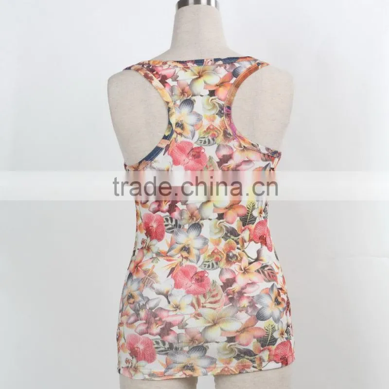 F5S15017 Rib Waist Printing Tank Top Women Fitness Latest Design
