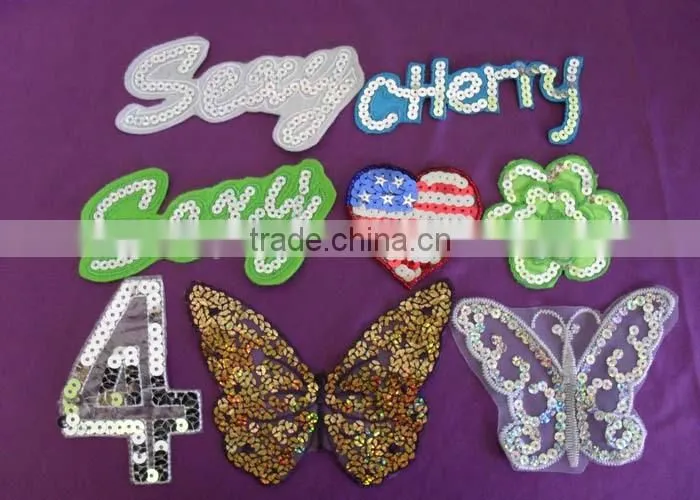 Different kinds sequin embroidered alphabet patch