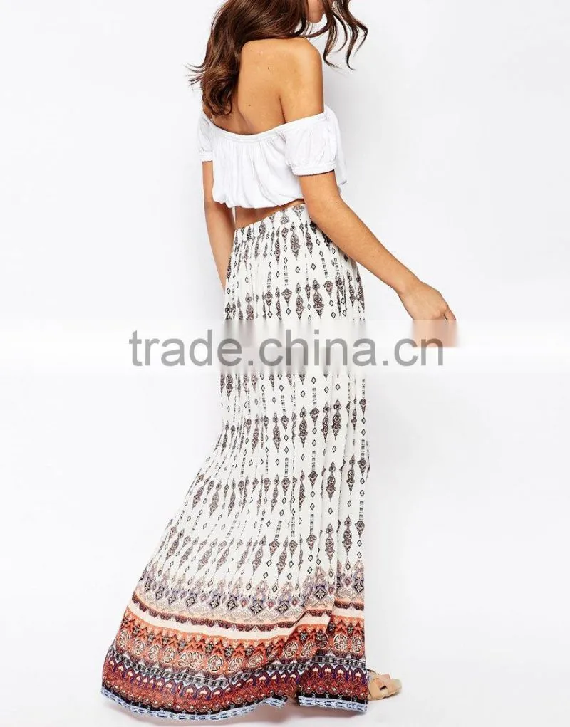 bohemian rayon maxi skirt border long Maxi Skirt