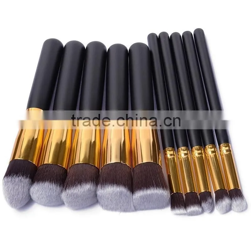 Hot sale high quality 10pcs Black gold Synthetic Kabuki Makeup Brush Set with private label