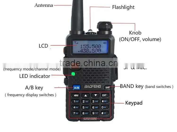 1.5" LCD 5W Dual Band Walkie Talkie With 1 LED Flashlight